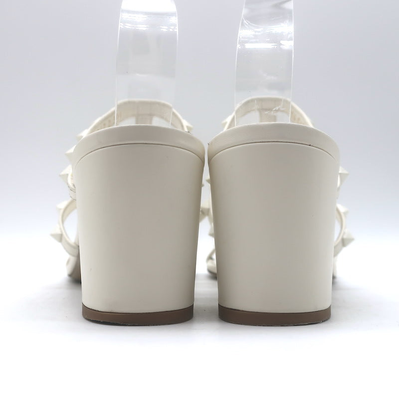 Valentino Rockstud Block-Heel Slide Sandals Cream Leather Size 39