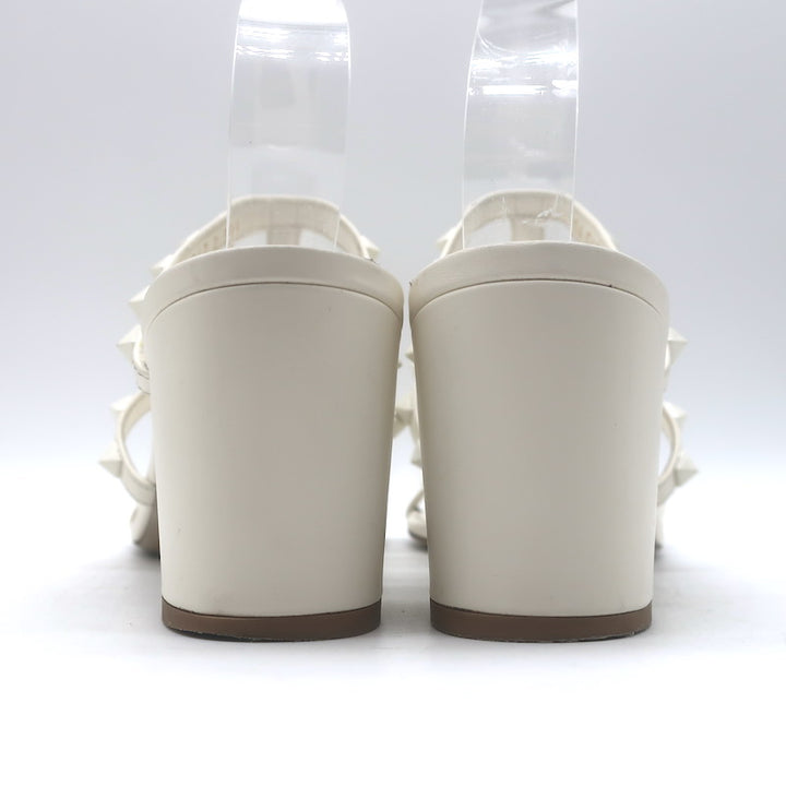 Valentino Rockstud Block-Heel Slide Sandals Cream Leather Size 39