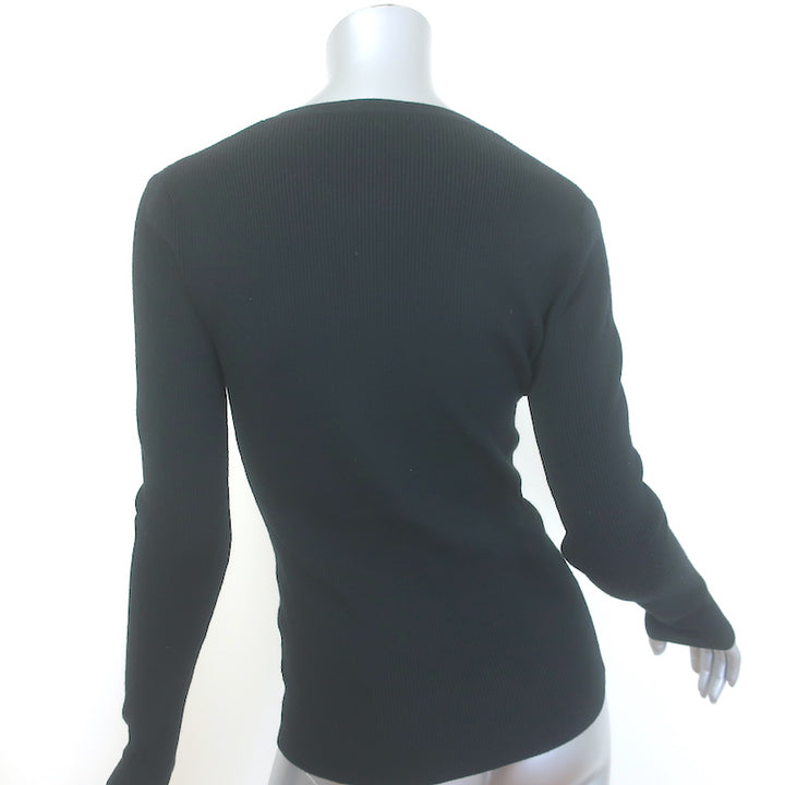 Michael Kors Half-Zip Sweater Black Stretch Wool Ribbed Knit Size Medium