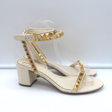Valentino Rockstud No Limit Ankle Strap Sandals Cream Leather Size 36