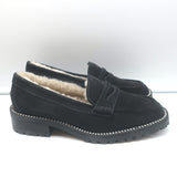 Jimmy Choo Deanna Crystal-Trim Shearling Penny Loafers Black Suede Size 39