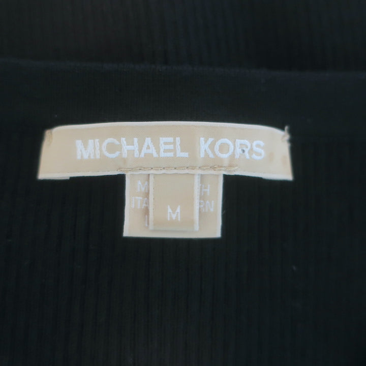 Michael Kors Half-Zip Sweater Black Stretch Wool Ribbed Knit Size Medium