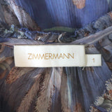 Zimmermann Botanica Tie-Neck Swing Blouse Lavender Butterfly Print Silk Size 1
