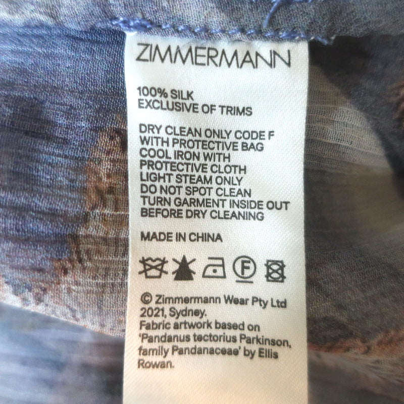Zimmermann Botanica Tie-Neck Swing Blouse Lavender Butterfly Print Silk Size 1