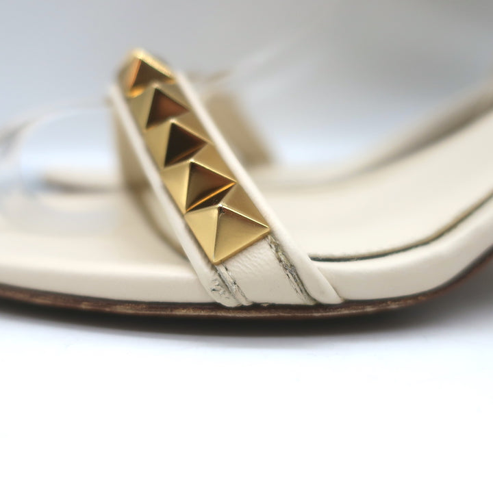 Valentino Rockstud No Limit Ankle Strap Sandals Cream Leather Size 36