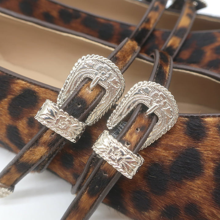 Le Monde Beryl Claudia Leopard Print Calf Hair Mary Jane Flats Brown Size 41
