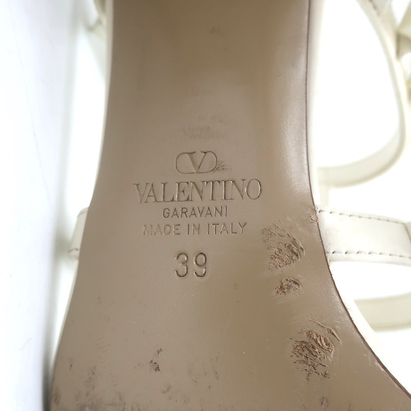 Valentino Rockstud Block-Heel Slide Sandals Cream Leather Size 39
