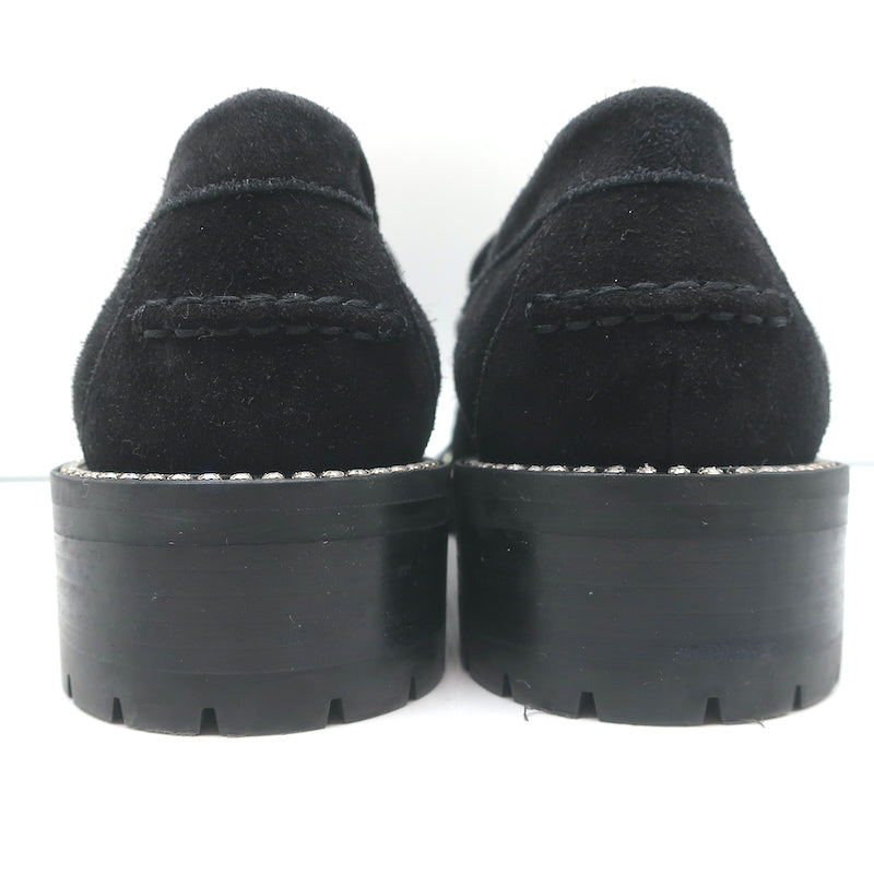 Jimmy Choo Deanna Crystal-Trim Shearling Penny Loafers Black Suede Size 39