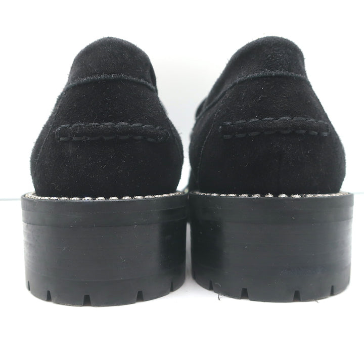 Jimmy Choo Deanna Crystal-Trim Shearling Penny Loafers Black Suede Size 39