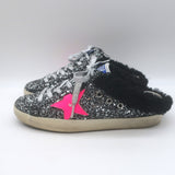 Golden Goose Glitter Superstar Sabot Shearling Sneakers Black Size 37