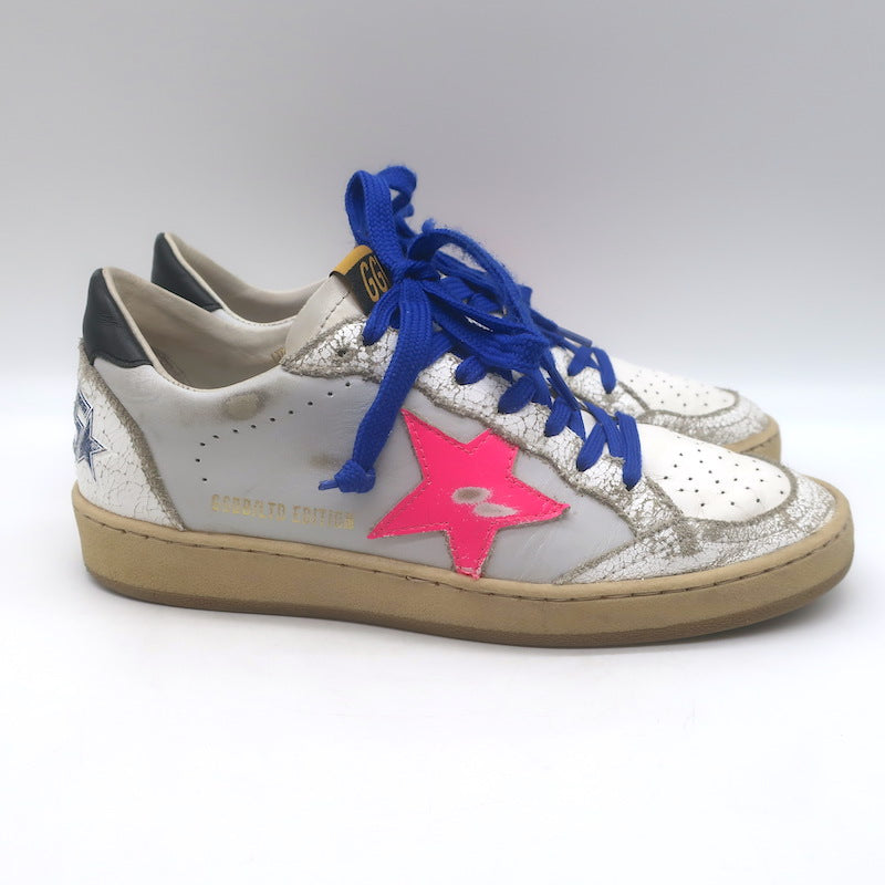 Golden Goose Ball Star Low Top Sneakers White &amp; Neon Pink Leather Size 37