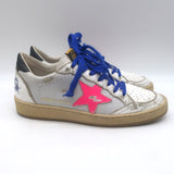 Golden Goose Ball Star Low Top Sneakers White & Neon Pink Leather Size 37