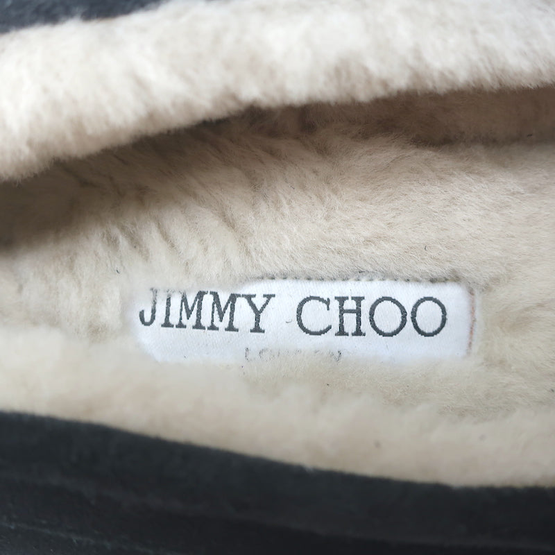 Jimmy Choo Deanna Crystal-Trim Shearling Penny Loafers Black Suede Size 39