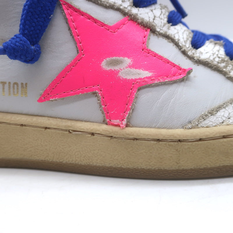 Golden Goose Ball Star Low Top Sneakers White &amp; Neon Pink Leather Size 37