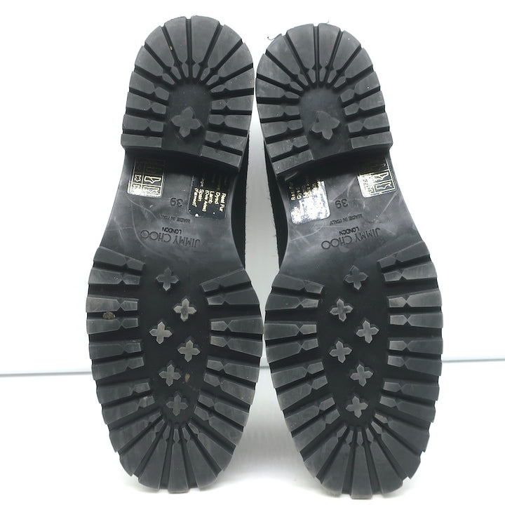 Jimmy Choo Deanna Crystal-Trim Shearling Penny Loafers Black Suede Size 39