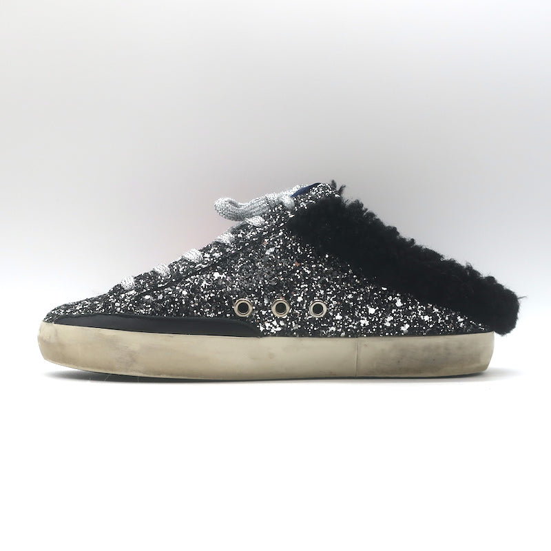 Golden Goose Glitter Superstar Sabot Shearling Sneakers Black Size 37