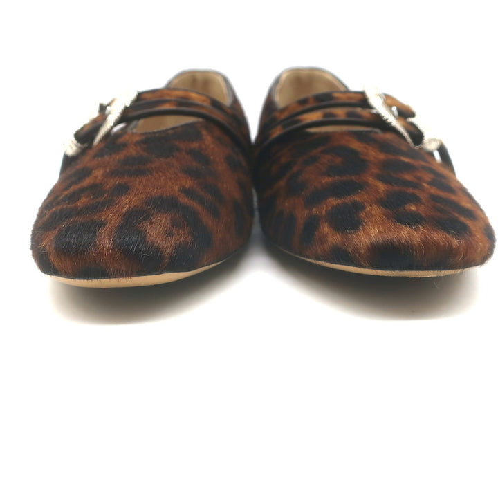 Le Monde Beryl Claudia Leopard Print Calf Hair Mary Jane Flats Brown Size 41