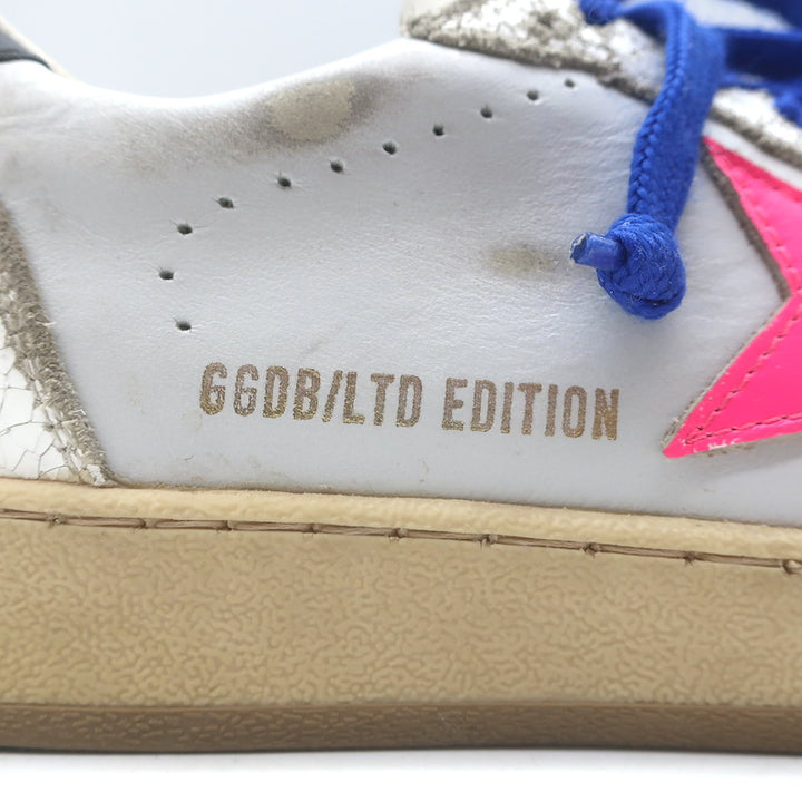 Golden Goose Ball Star Low Top Sneakers White &amp; Neon Pink Leather Size 37