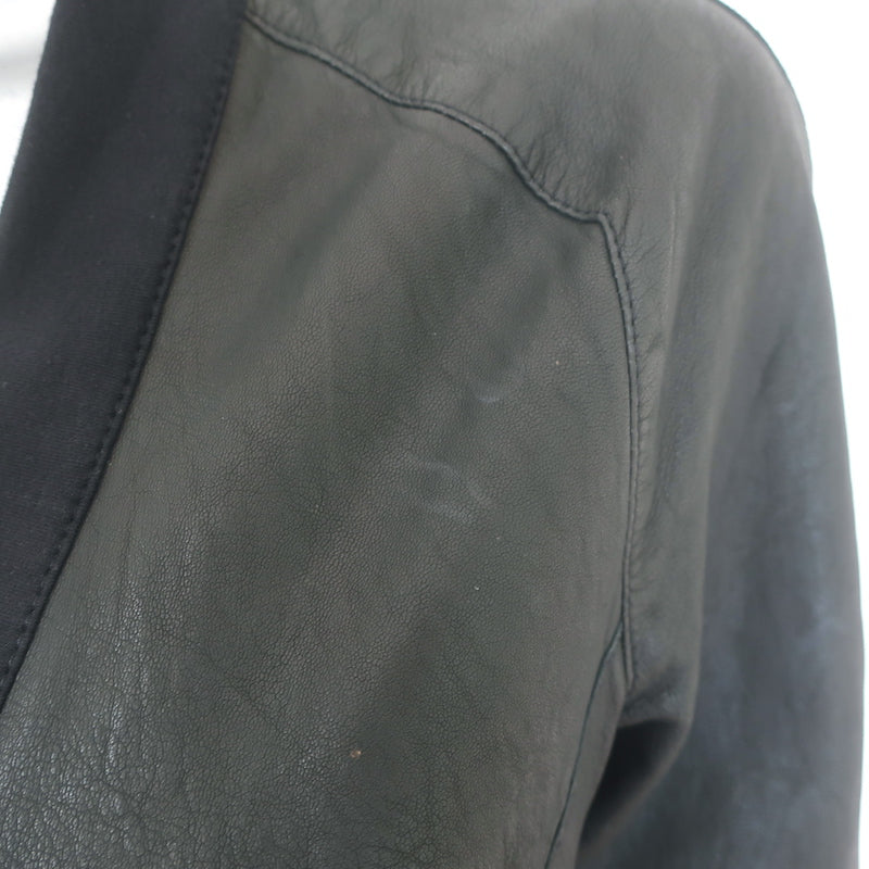 Brogden Leather Button-Front Jacket Black Stretch Cotton Jersey Size 46/Large