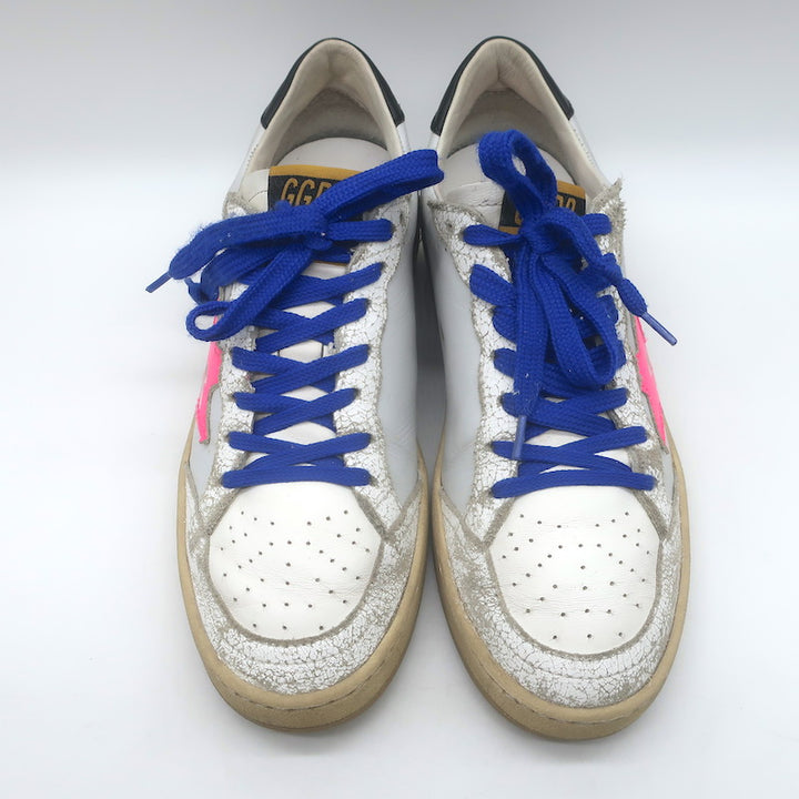 Golden Goose Ball Star Low Top Sneakers White &amp; Neon Pink Leather Size 37