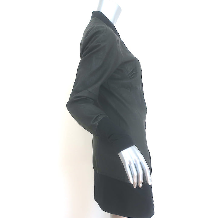 Brogden Leather Button-Front Jacket Black Stretch Cotton Jersey Size 46/Large