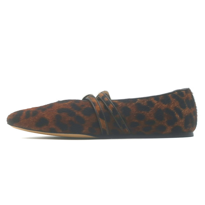 Le Monde Beryl Claudia Leopard Print Calf Hair Mary Jane Flats Brown Size 41