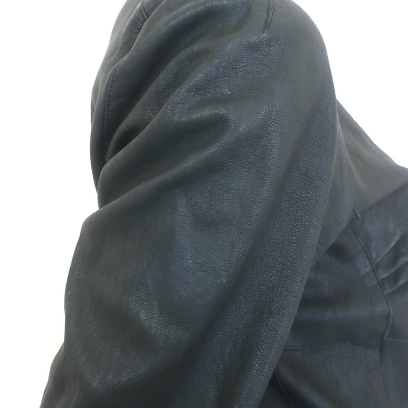 Brogden Leather Button-Front Jacket Black Stretch Cotton Jersey Size 46/Large