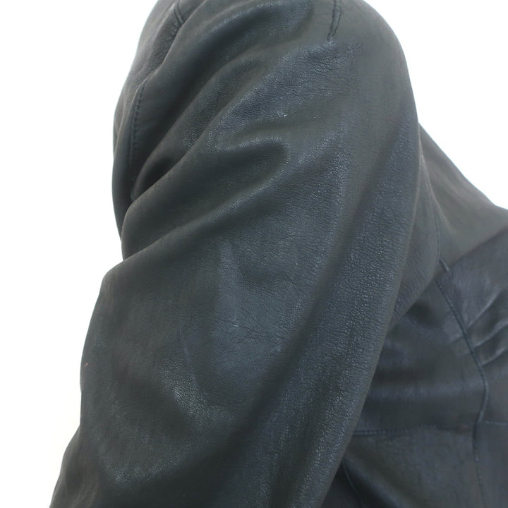 Brogden Leather Button-Front Jacket Black Stretch Cotton Jersey Size 46/Large