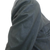 Brogden Leather Button-Front Jacket Black Stretch Cotton Jersey Size 46/Large