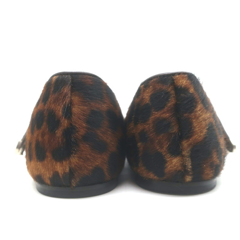 Le Monde Beryl Claudia Leopard Print Calf Hair Mary Jane Flats Brown Size 41
