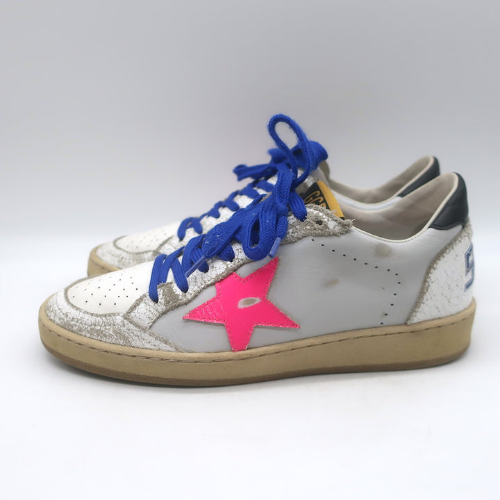Golden Goose Ball Star Low Top Sneakers White &amp; Neon Pink Leather Size 37