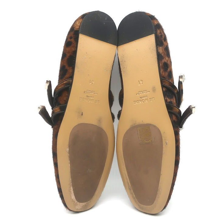 Le Monde Beryl Claudia Leopard Print Calf Hair Mary Jane Flats Brown Size 41