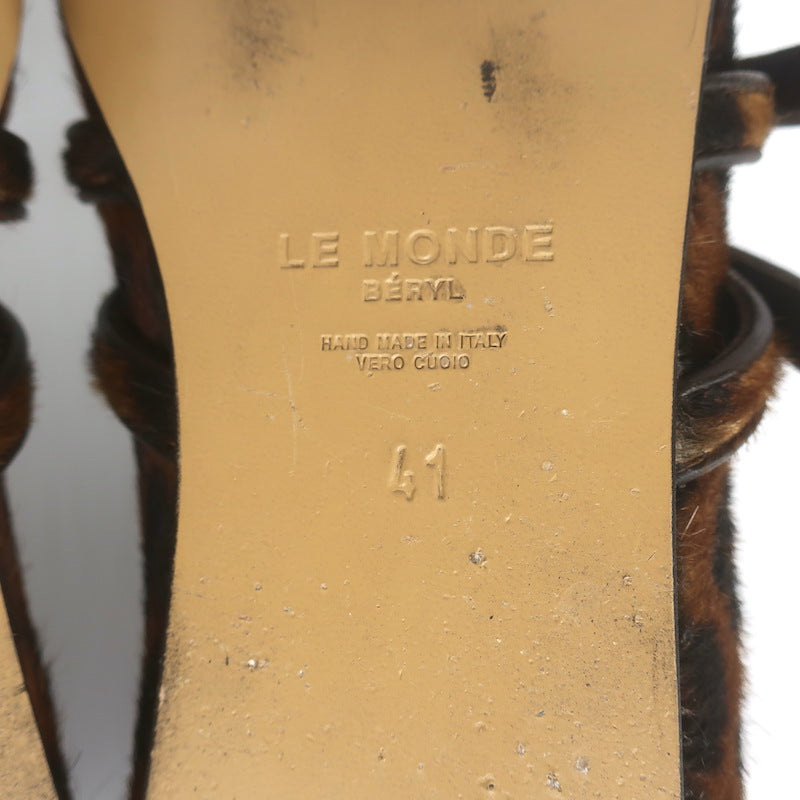 Le Monde Beryl Claudia Leopard Print Calf Hair Mary Jane Flats Brown Size 41