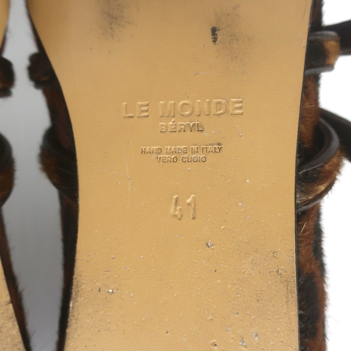 Le Monde Beryl Claudia Leopard Print Calf Hair Mary Jane Flats Brown Size 41