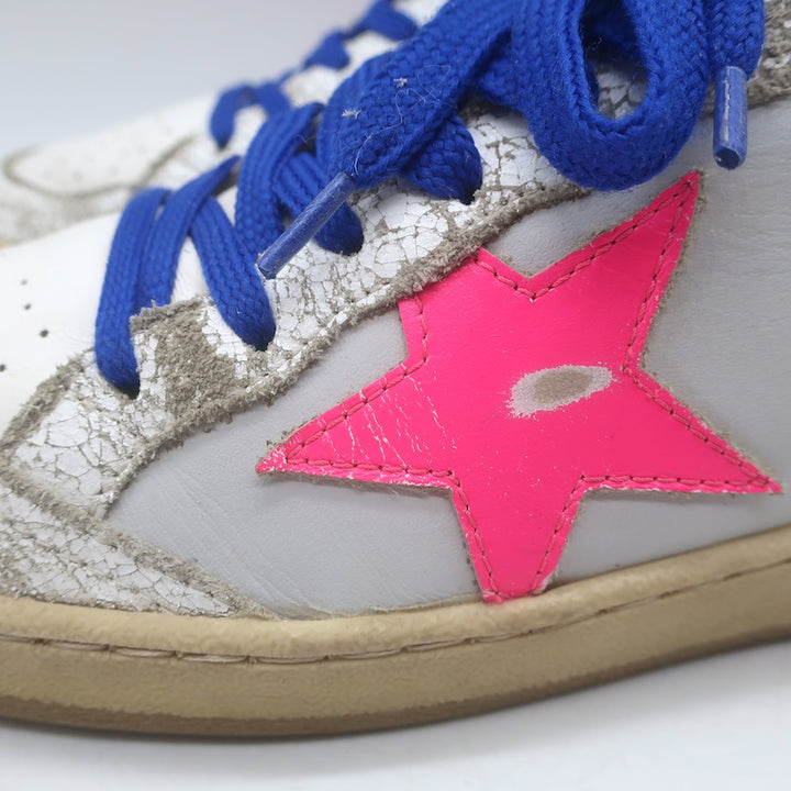 Golden Goose Ball Star Low Top Sneakers White &amp; Neon Pink Leather Size 37