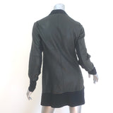Brogden Leather Button-Front Jacket Black Stretch Cotton Jersey Size 46/Large
