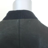 Brogden Leather Button-Front Jacket Black Stretch Cotton Jersey Size 46/Large