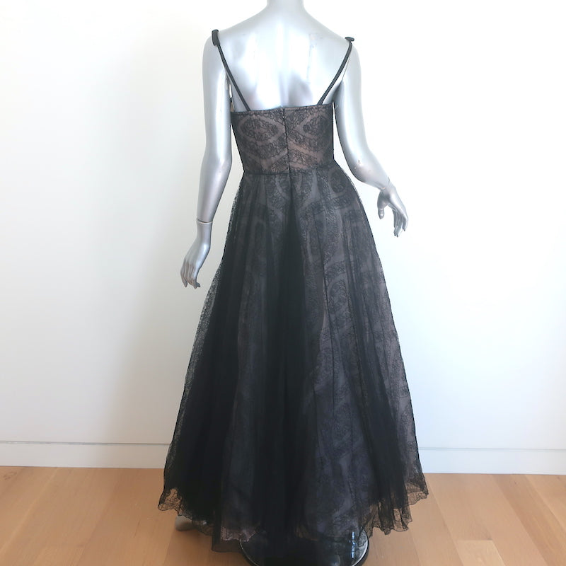 Giambattista Valli Bow-Strap Lace Bustier Gown Black Size 42 NEW