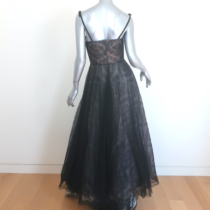 Giambattista Valli Bow-Strap Lace Bustier Gown Black Size 42 NEW