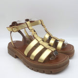 Celine Clea Triomphe Chunky Gladiator Sandals Gold Metallic Leather Size 41