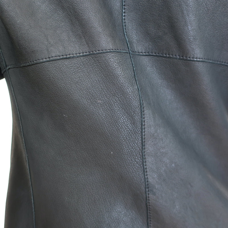 Brogden Leather Button-Front Jacket Black Stretch Cotton Jersey Size 46/Large