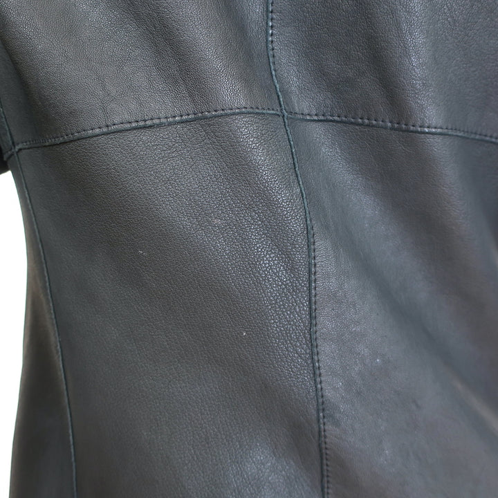 Brogden Leather Button-Front Jacket Black Stretch Cotton Jersey Size 46/Large