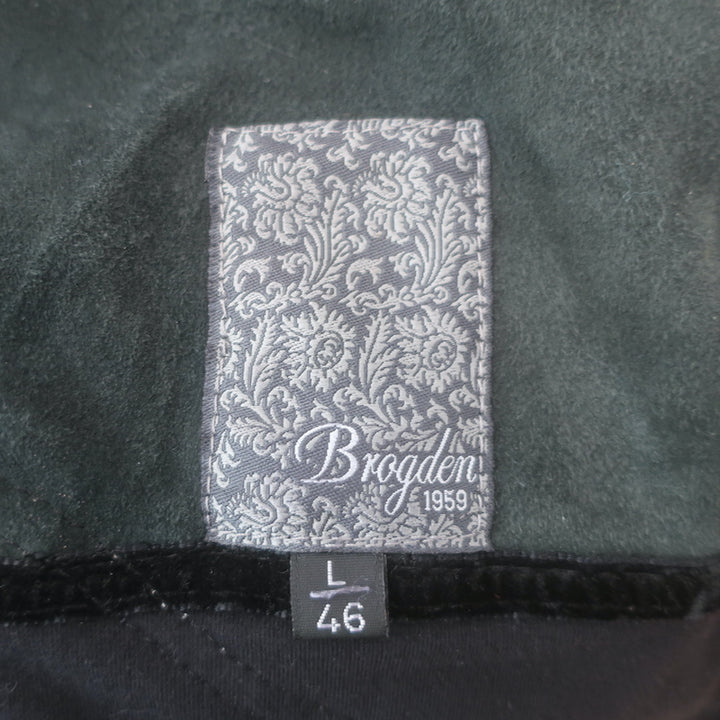 Brogden Leather Button-Front Jacket Black Stretch Cotton Jersey Size 46/Large