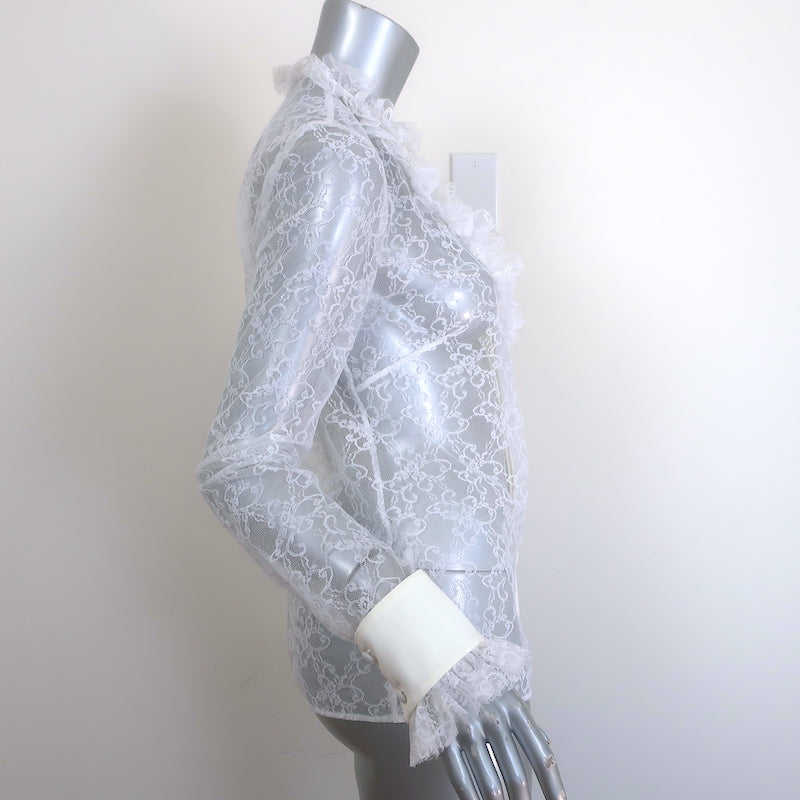 Magda Butrym Aveiro Ruffled Lace Shirt White Size 38 Long Sleeve Top