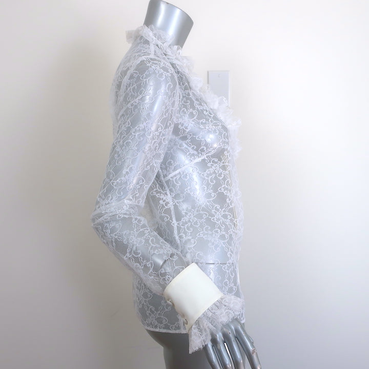 Magda Butrym Aveiro Ruffled Lace Shirt White Size 38 Long Sleeve Top