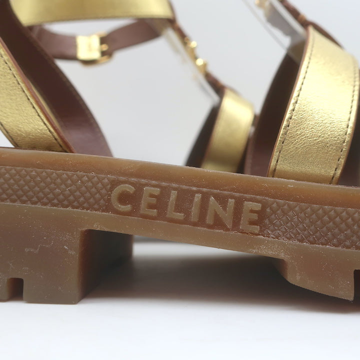 Celine Clea Triomphe Chunky Gladiator Sandals Gold Metallic Leather Size 41
