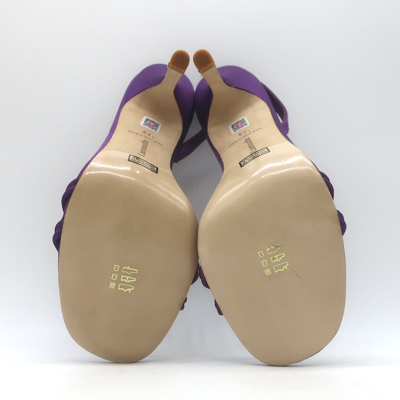 Larroude Annie Slingback Sandals Purple Satin Size 7.5 Open Toe Heels NEW