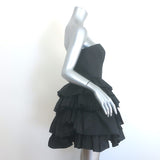 Oscar de la Renta Strapless Ruffled Taffeta Mini Dress Black Silk Size 6 NEW
