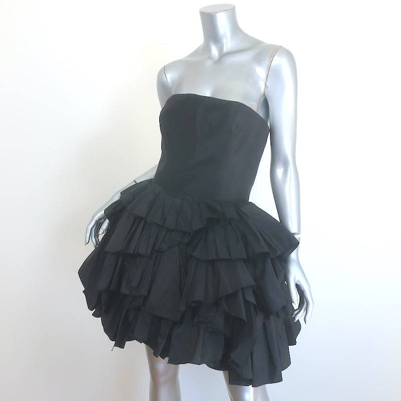 Oscar de la Renta Strapless Ruffled Taffeta Mini Dress Black Silk Size 6 NEW