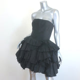 Oscar de la Renta Strapless Ruffled Taffeta Mini Dress Black Silk Size 6 NEW